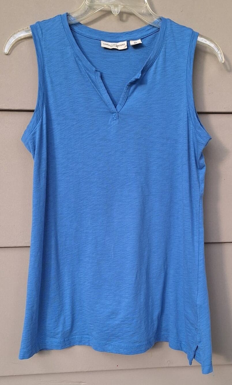 Christian Siriano NY Women's Pima Cotton Blue V neck Tank Top Size S Minimalist